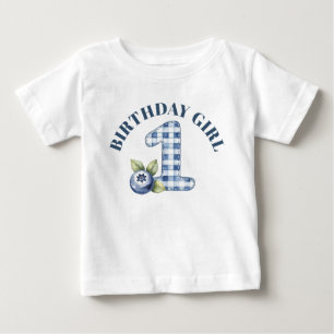 Camiseta Para Bebê Aniversário de um ano da criança com mirtilo azul
