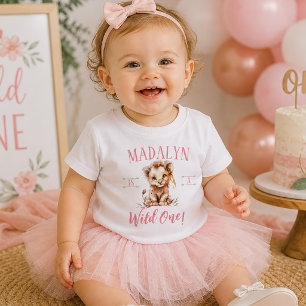 Camiseta Para Bebê Aniversário de Um Ano da Menina Selvagem Leão