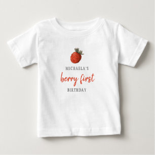 Camiseta Para Bebê Aniversário de um ano da Morango Vermelho