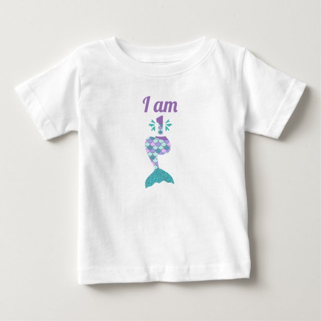 Camiseta Para Bebê Aniversário de um ano de Sereia (Frente)