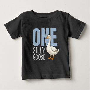 Camiseta Para Bebê Aniversário de Um Ano do Ganso Bobo Azul Personali