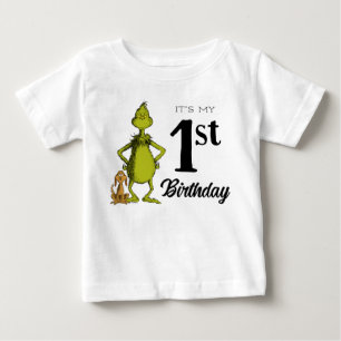Camiseta Para Bebê Aniversário de um ano do Grinch na lousa