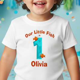 Camiseta Para Bebê Aniversário de Um Ano do Peixe Debaixo do Mar