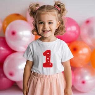 Camiseta Para Bebê Aniversário de Um Ano Moderno   Número 1 Vermelho 