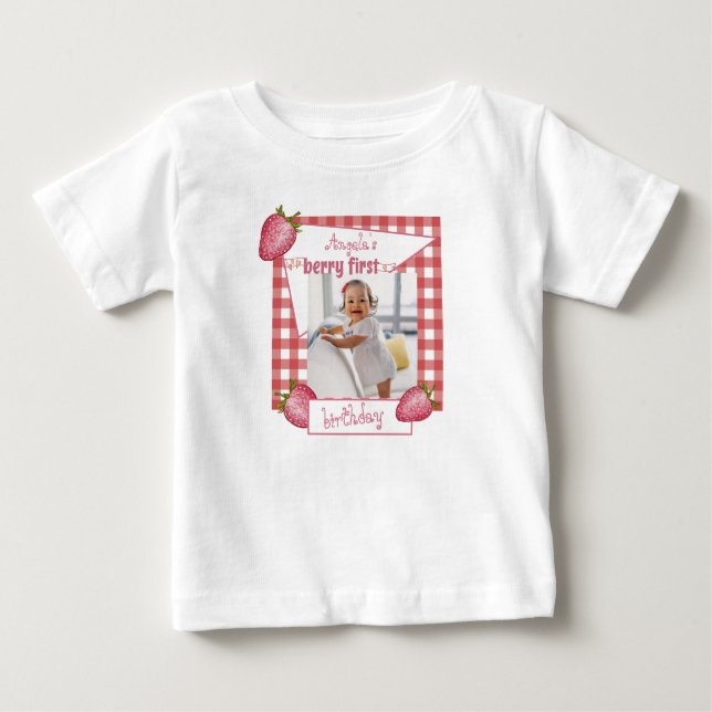 Camiseta Para Bebê Aniversário de um ano Morango Berry (Frente)
