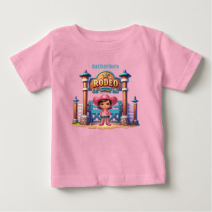 Camiseta Para Bebê Aniversário de Vaqueira do Oeste Rodeio Personaliz