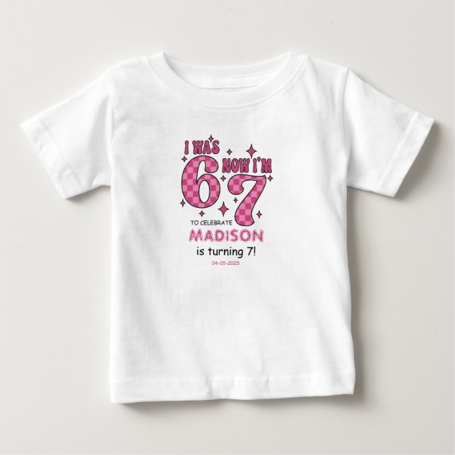 Camiseta Para Bebê Aniversário Divertido de 7 Anos | Festa “Eu Era 6, (Frente)