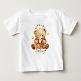 Camiseta Para Bebê Aniversário do Balão Beige do Urso de Teddy