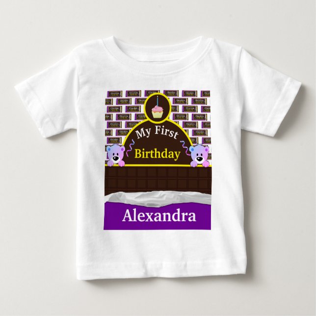 Camiseta Para Bebê Aniversário do Bar de chocolate personalizado (Frente)