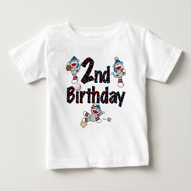 Camiseta Para Bebê Aniversário do basebol do macaco da peúga (Frente)