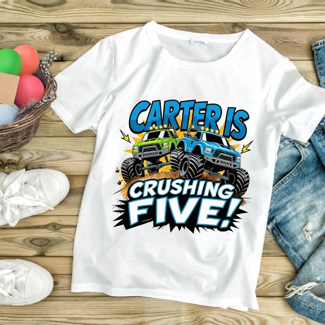 Camiseta Para Bebê Aniversário do Caminhão-Monstro - Festa de Carro R (Criador carregado)