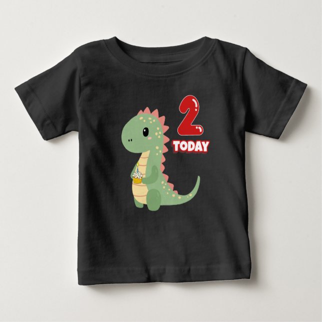 Camiseta Para Bebê Aniversário do Dino 2 Hoje (Frente)