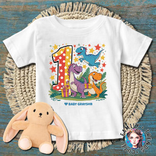 Camiseta Para Bebê Aniversário do Dinossauro primeiro aniversario