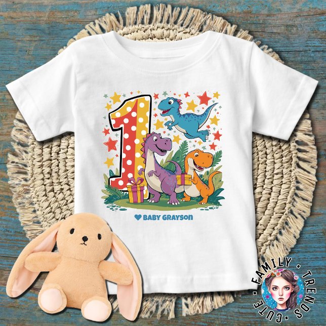 Camiseta Para Bebê Aniversário do Dinossauro primeiro aniversario (Criador carregado)