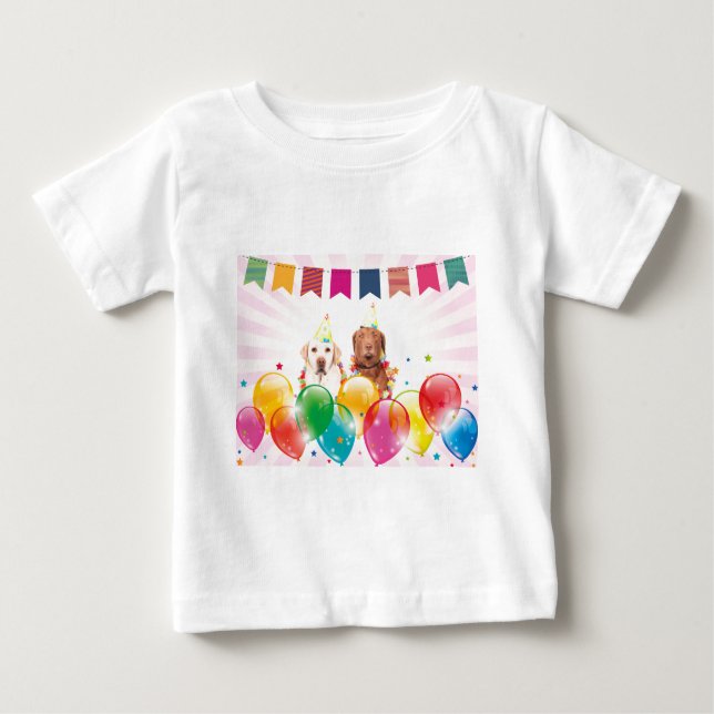 Camiseta Para Bebê Aniversário do Labrador Retriever Dog Balloons (Frente)