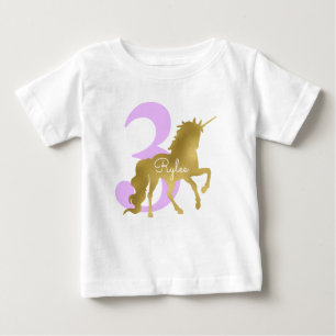 Camiseta Para Bebê Aniversário do Marco do Unicórnio Violet e Dourado