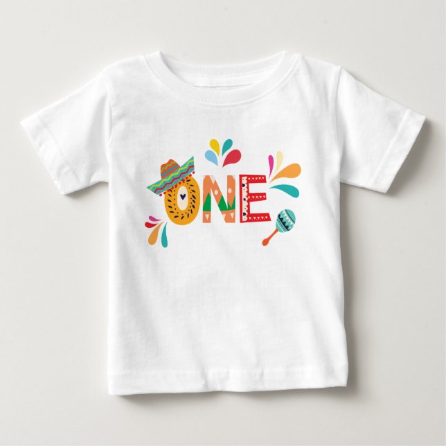 Camiseta Para Bebê aniversário do mexicano Fiesta ONE (Frente)