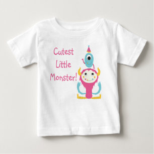 Camiseta Para Bebê Aniversário do Monstro Mais Pequeno e Rosa Azul