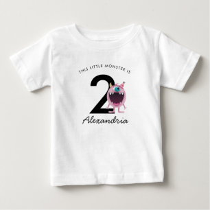 Camiseta Para Bebê Aniversário do Monstro Rosa Pequeno   Qualquer Ida