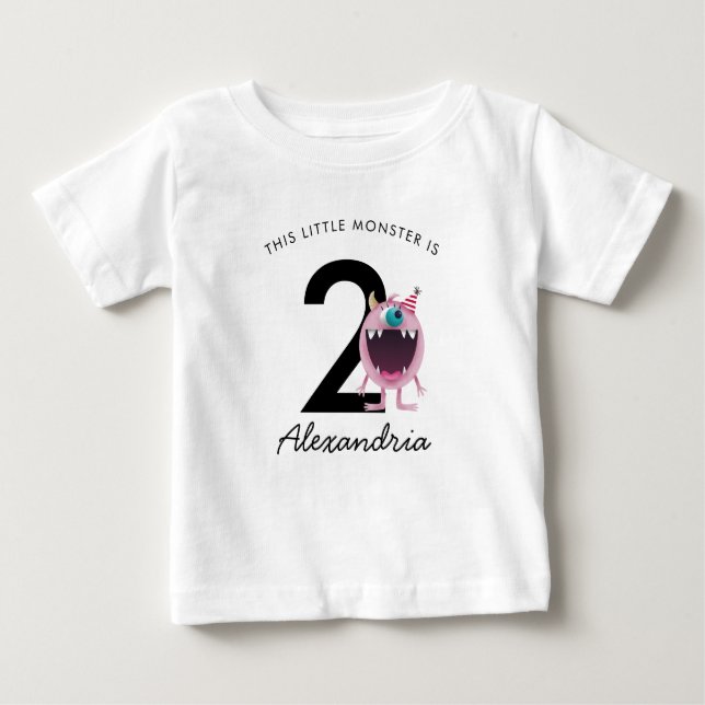 Camiseta Para Bebê Aniversário do Monstro Rosa Pequeno | Qualquer Ida (Frente)