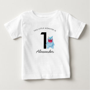 Camiseta Para Bebê Aniversário do pequeno monstro azul   Qualquer Ida