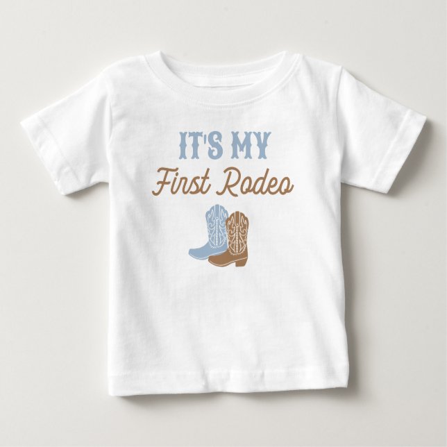 Camiseta Para Bebê Aniversário do Primeiro Rodeo Cowboy (Frente)