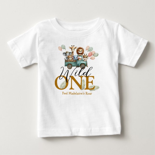 Camiseta Para Bebê Aniversário do Primeiro Safari Selvagem  (Frente)
