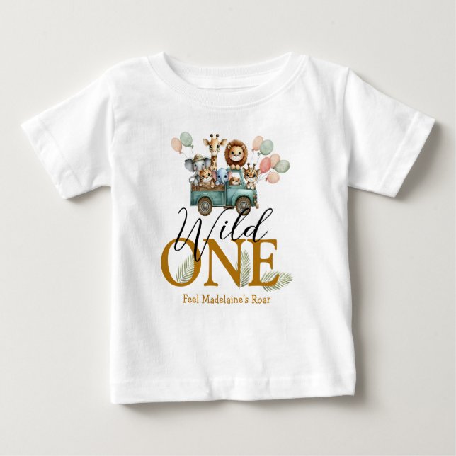 Camiseta Para Bebê Aniversário do Safari Wild One  (Frente)
