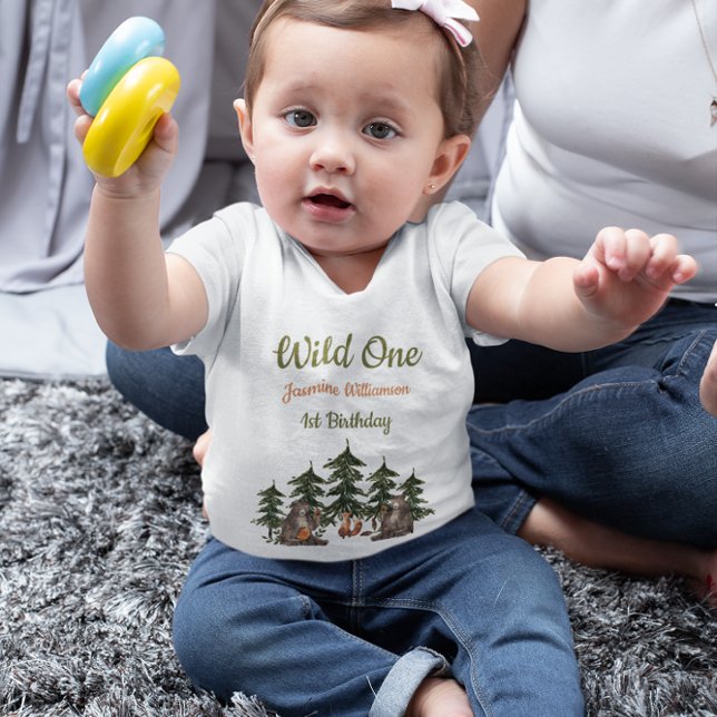Camiseta Para Bebê Aniversário do Tema Cadeado de Uma Floresta Selvag (Criador carregado)