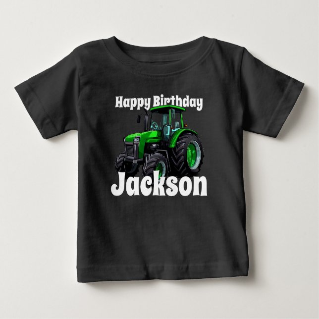 Camiseta Para Bebê Aniversário do Trator Verde legal (Frente)