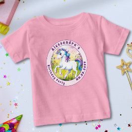 Camiseta Para Bebê Aniversário do Unicórnio Personalizado do Pastel M