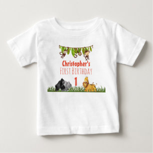 Camiseta Para Bebê Aniversário dos animais da selva do safari da