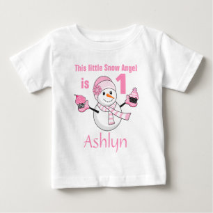 Camiseta Para Bebê Aniversário dos cupcakes do boneco de neve do pa