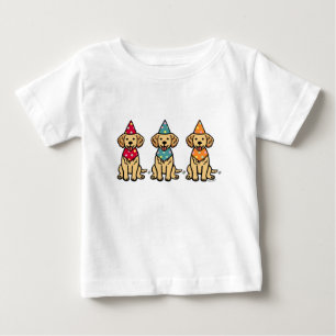 Camiseta Para Bebê Aniversário dos filhotes de cachorro do golden