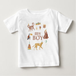Camiseta Para Bebê Aniversário dos Pequenos Animais da Selva