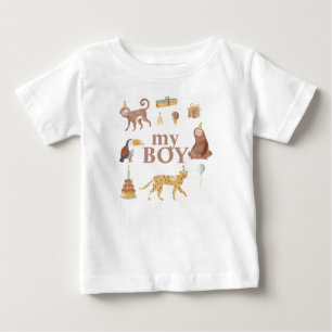 Camiseta Para Bebê Aniversário dos Pequenos Animais da Selva
