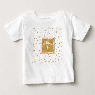 Camiseta Para Bebê Aniversário Dourado da Garota Glitter de Estrela P
