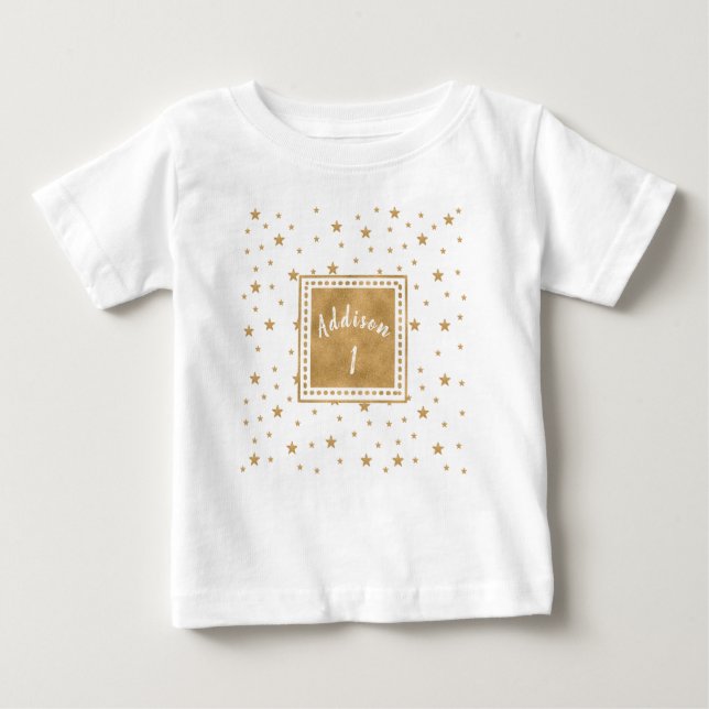 Camiseta Para Bebê Aniversário Dourado da Garota Glitter de Estrela P (Frente)