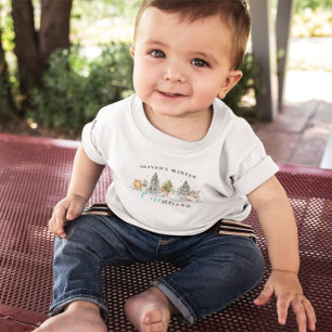 Camiseta Para Bebê Aniversário Encantado no Bosque de Inverno