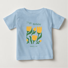 Camiseta Para Bebê Aniversário Floral Escandinavo Personalizado