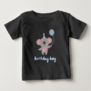 Camiseta Para Bebê Aniversário Garoto Teddy Urso Segurando Um Balão