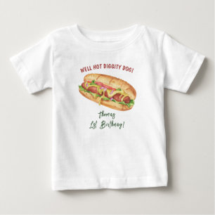 Camiseta Para Bebê Aniversário Infantil Cachorro Quente Aquarela