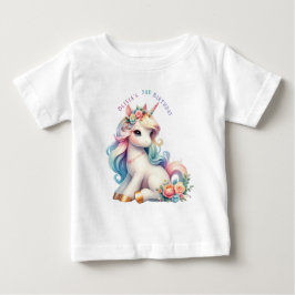 Camiseta Para Bebê Aniversário Mágico de Unicórnio Arco-íris