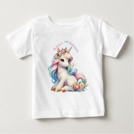 Camiseta Para Bebê Aniversário Mágico do Unicórnio Arco-íris