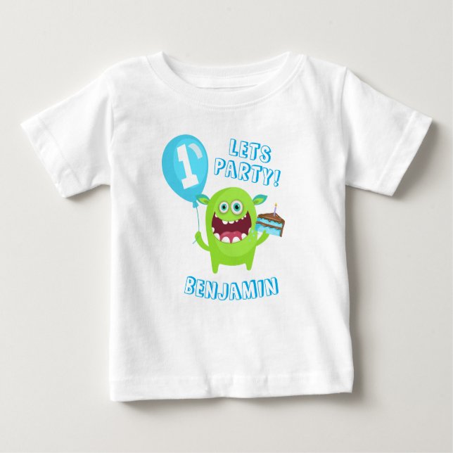 Camiseta Para Bebê Aniversário pequeno do monstro (Frente)