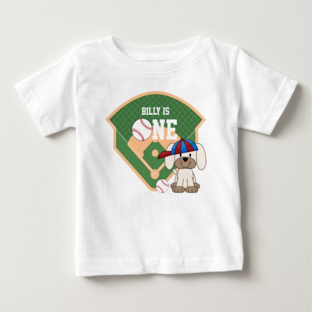 Camiseta Para Bebê Aniversário Personalizado de 1 Ano do Cachorrinho  (Frente)