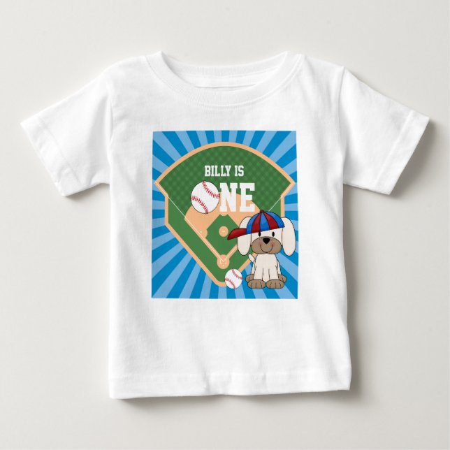 Camiseta Para Bebê Aniversário Personalizado de 1 Ano do Cachorro de  (Frente)