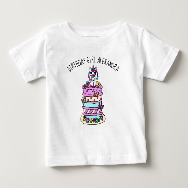 Camiseta Para Bebê Aniversário Personalizado de Menina do Unicórnio (Frente)