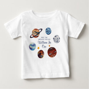 Camiseta Para Bebê Aniversário Personalizado por Espaço Exterior de 1