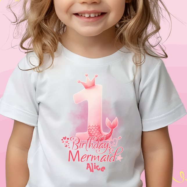 Camiseta Para Bebê Aniversário Personalizado Tema Sereia Meninas 1º (Criador carregado)